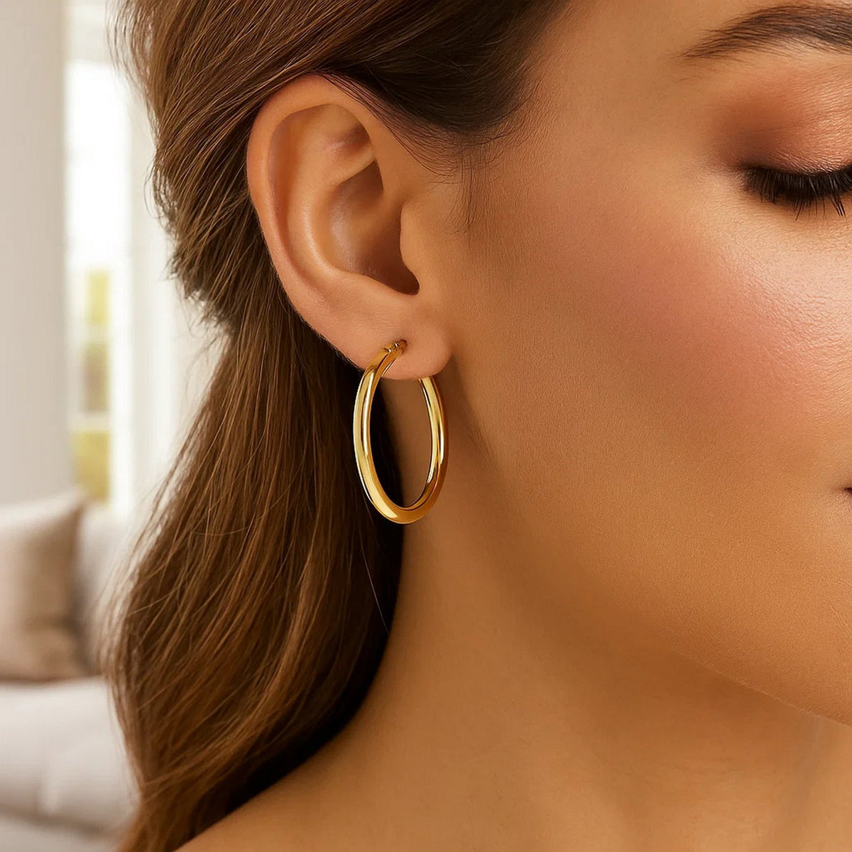 Wide Polished Hoop Earrings in 14K Gold | 4x40mm