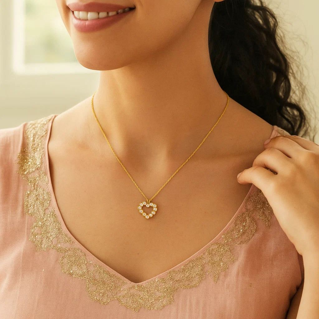 Petite Diamond Heart Pendant Necklace in 14K Yellow Gold