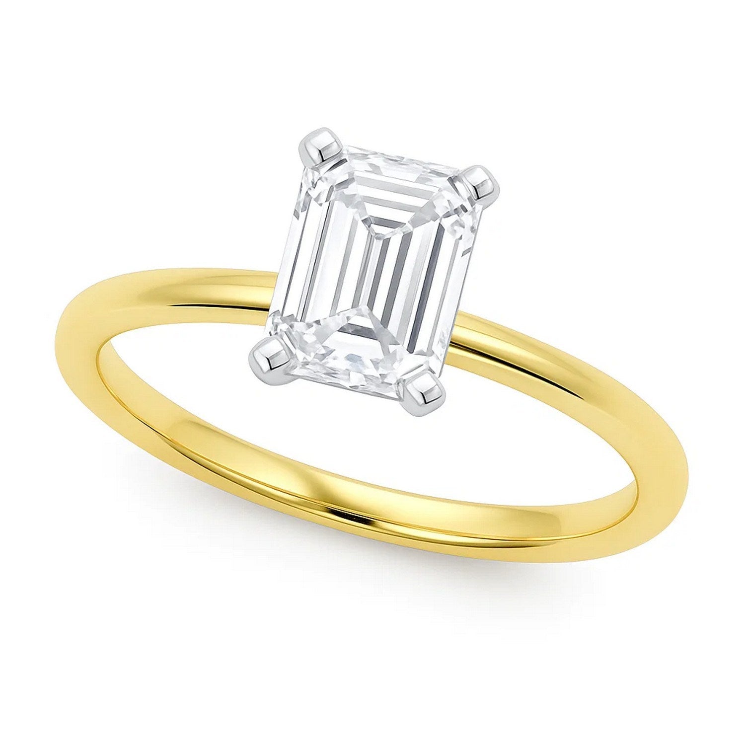2 Carat Emerald Lab Grown Diamond Solitaire Ring in 14K Yellow Gold
