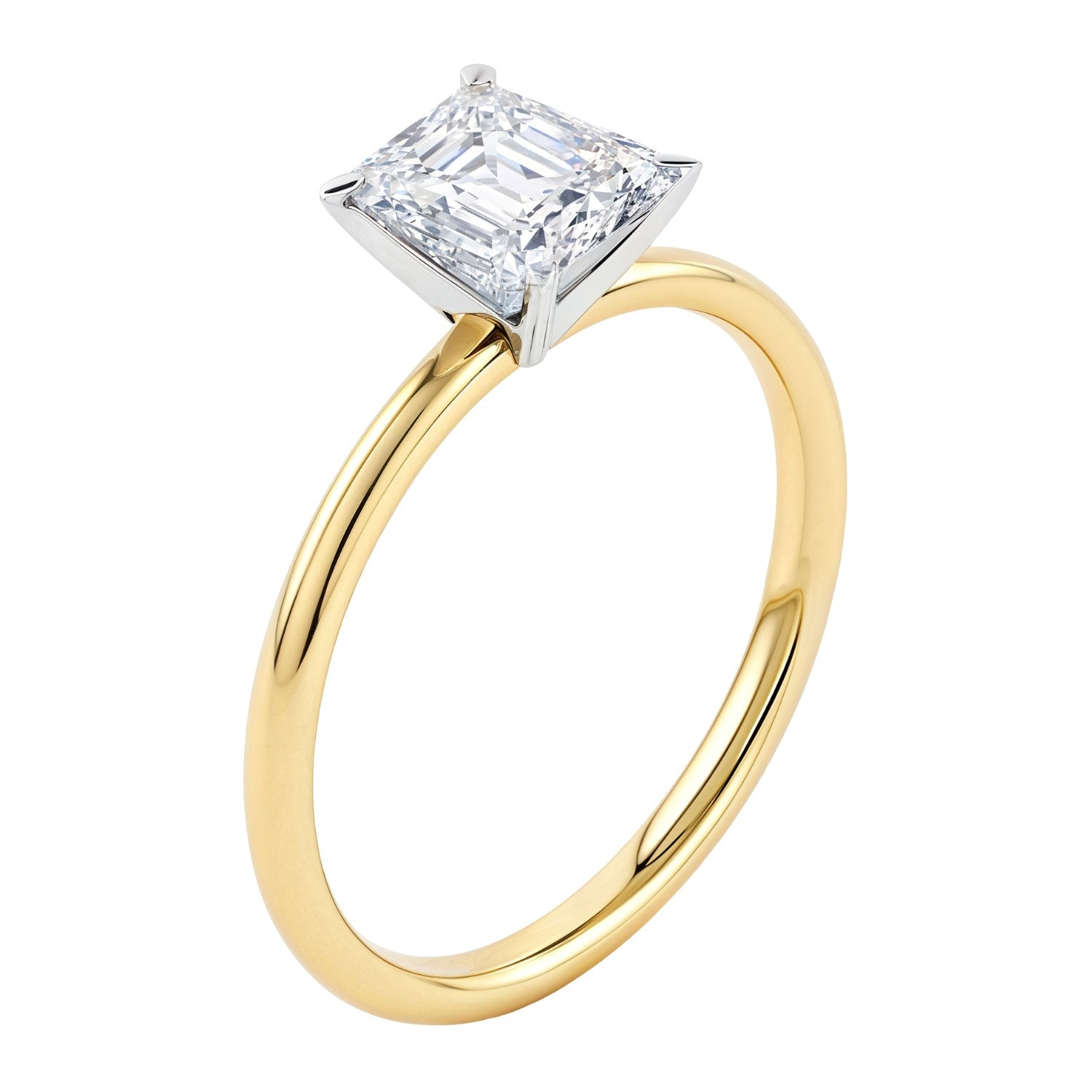 2 Carat Emerald Lab Grown Diamond Solitaire Ring in 14K Yellow Gold