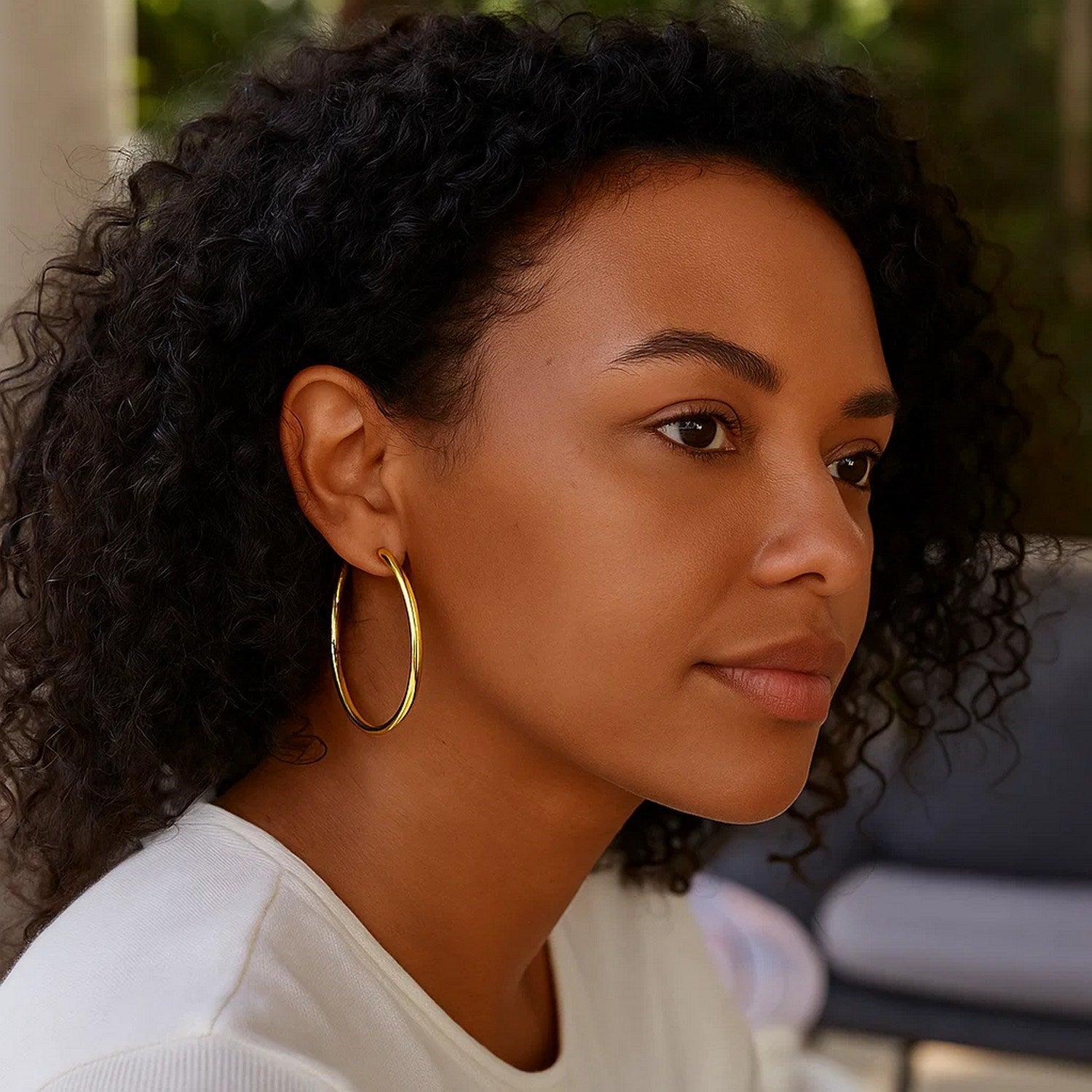 Classic Polished Hoop Earrings in 14K Gold | 3x50mm