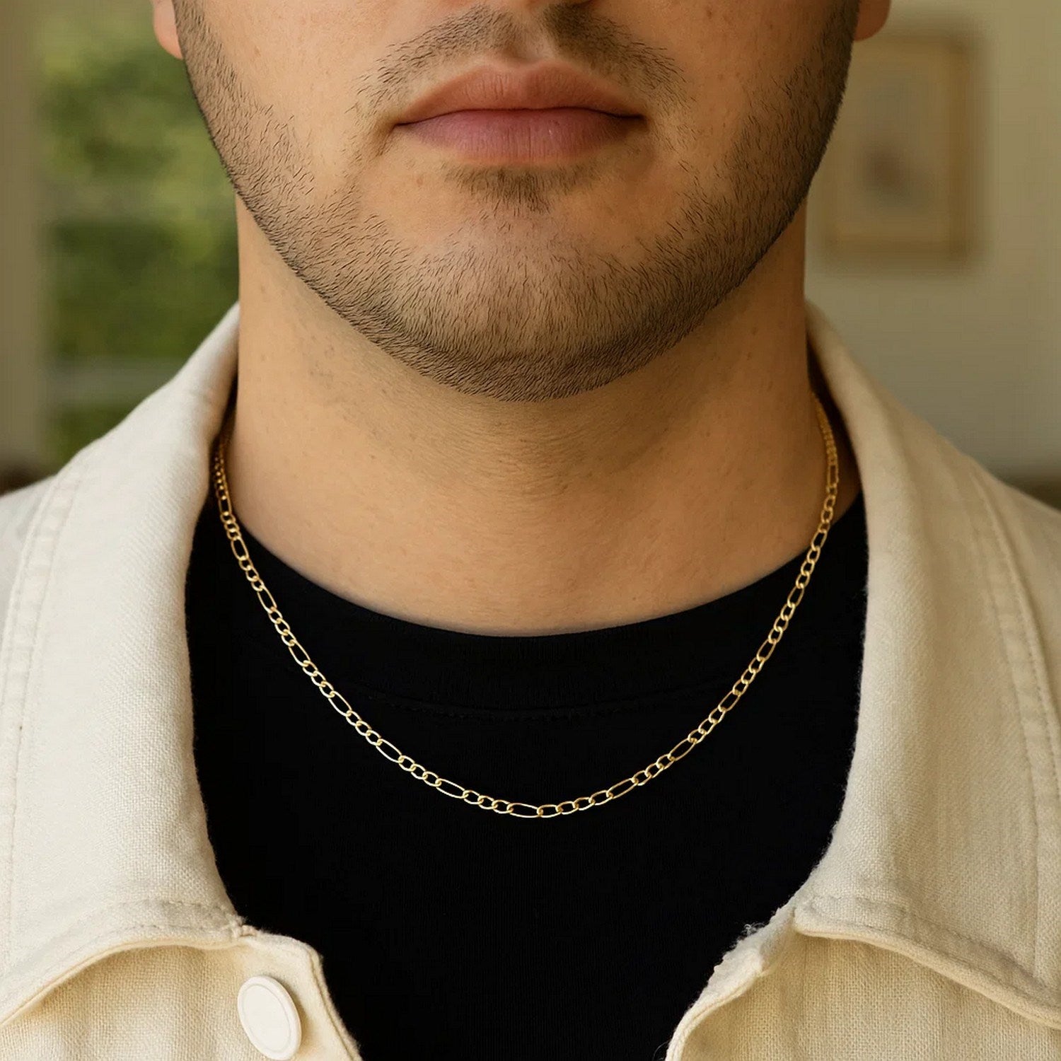 Solid Figaro Chain Necklace in 14K Gold | 3.00mm