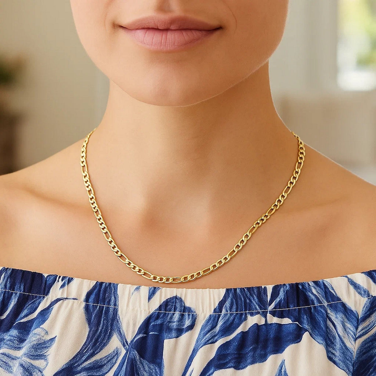 Solid Figaro Chain Necklace in 14K Gold | 3.00mm