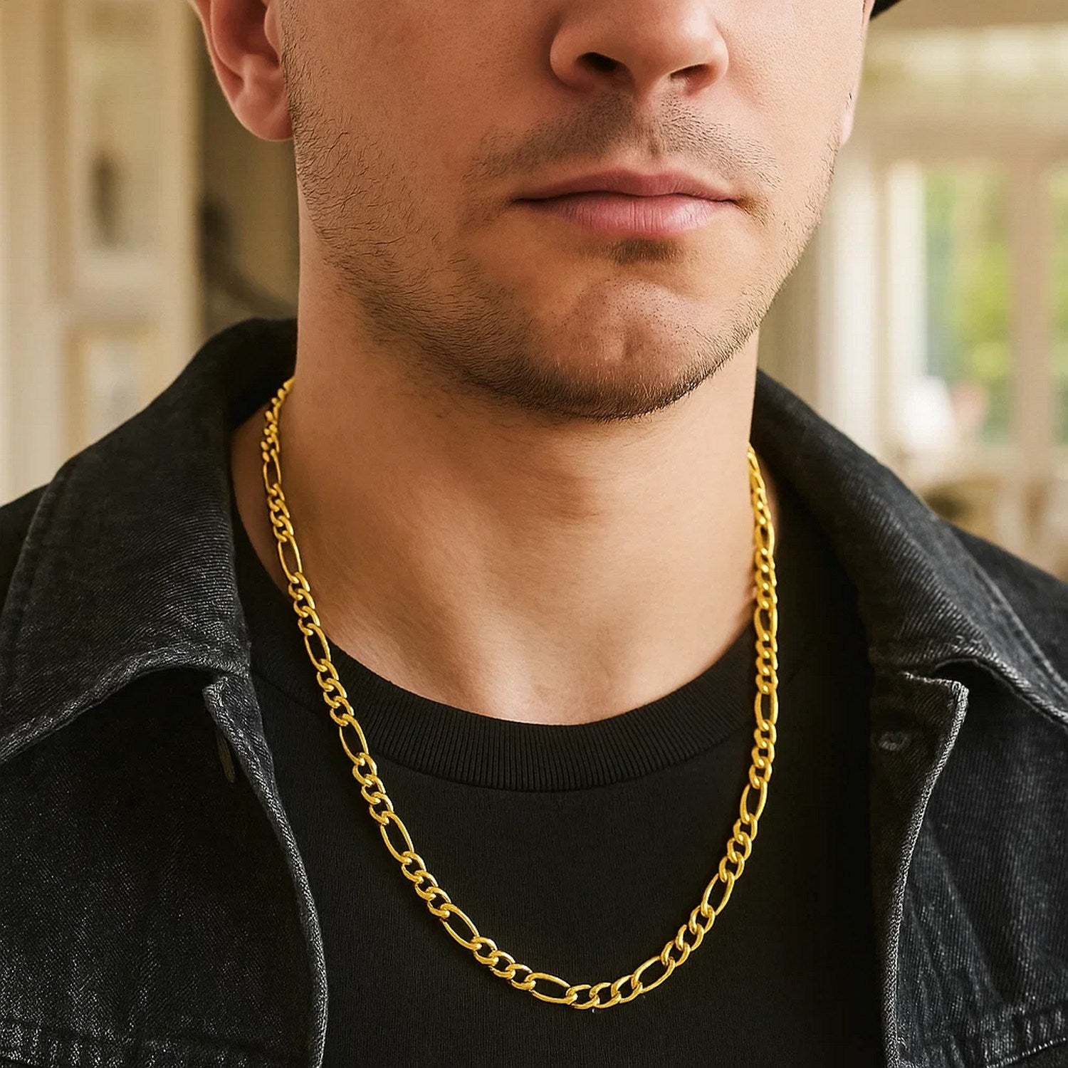 Solid Figaro Chain Necklace in 14K Gold | 6.00mm