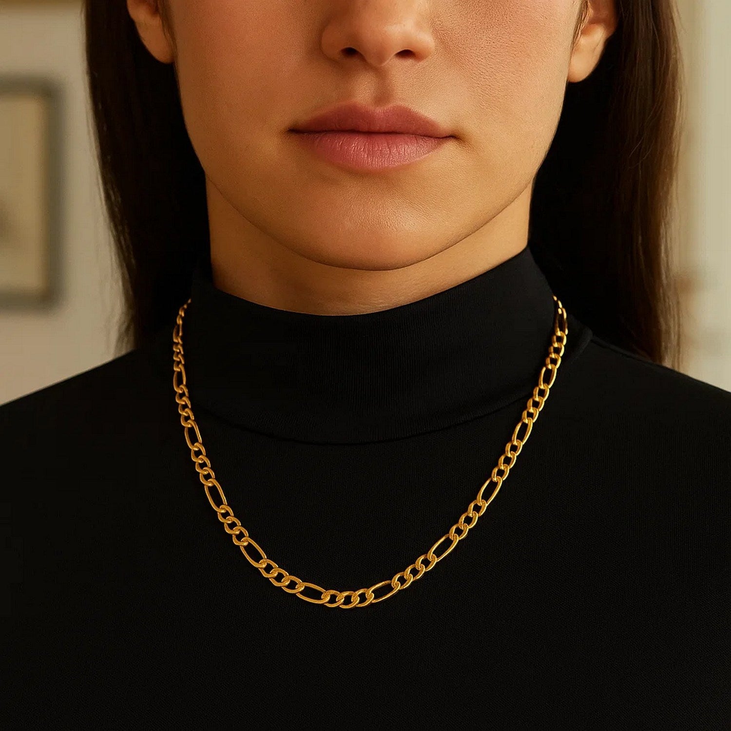 Solid Figaro Chain Necklace in 14K Gold | 6.00mm