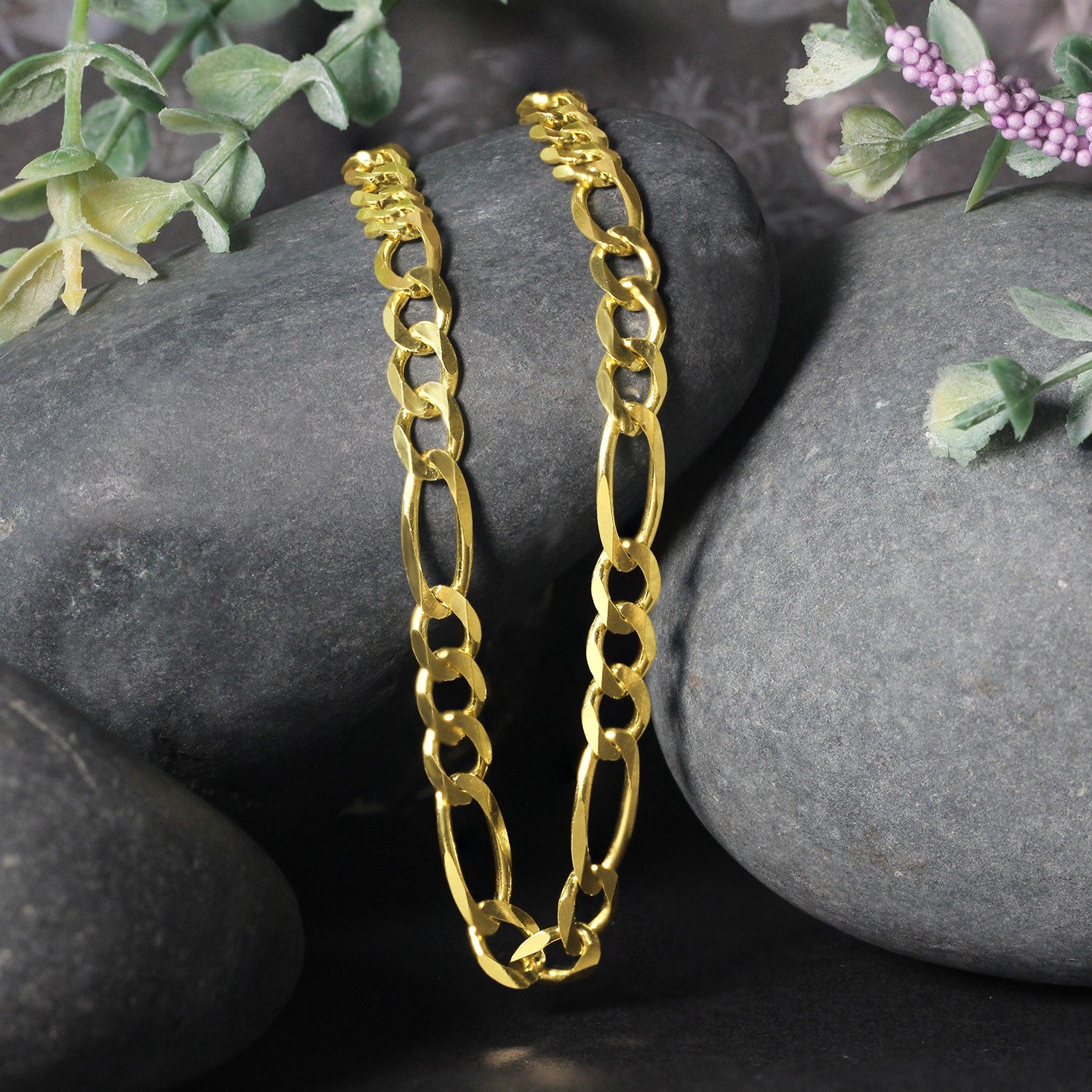 Solid Figaro Chain Necklace in 14K Gold | 6.00mm