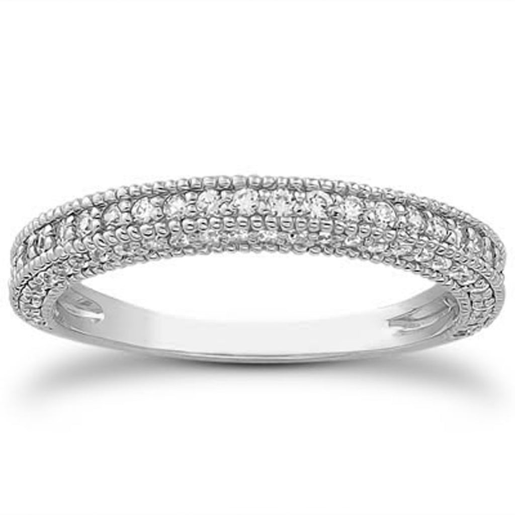Pavé Diamond Milgrain Wedding Band in 14K White Gold, 0.72 Ct