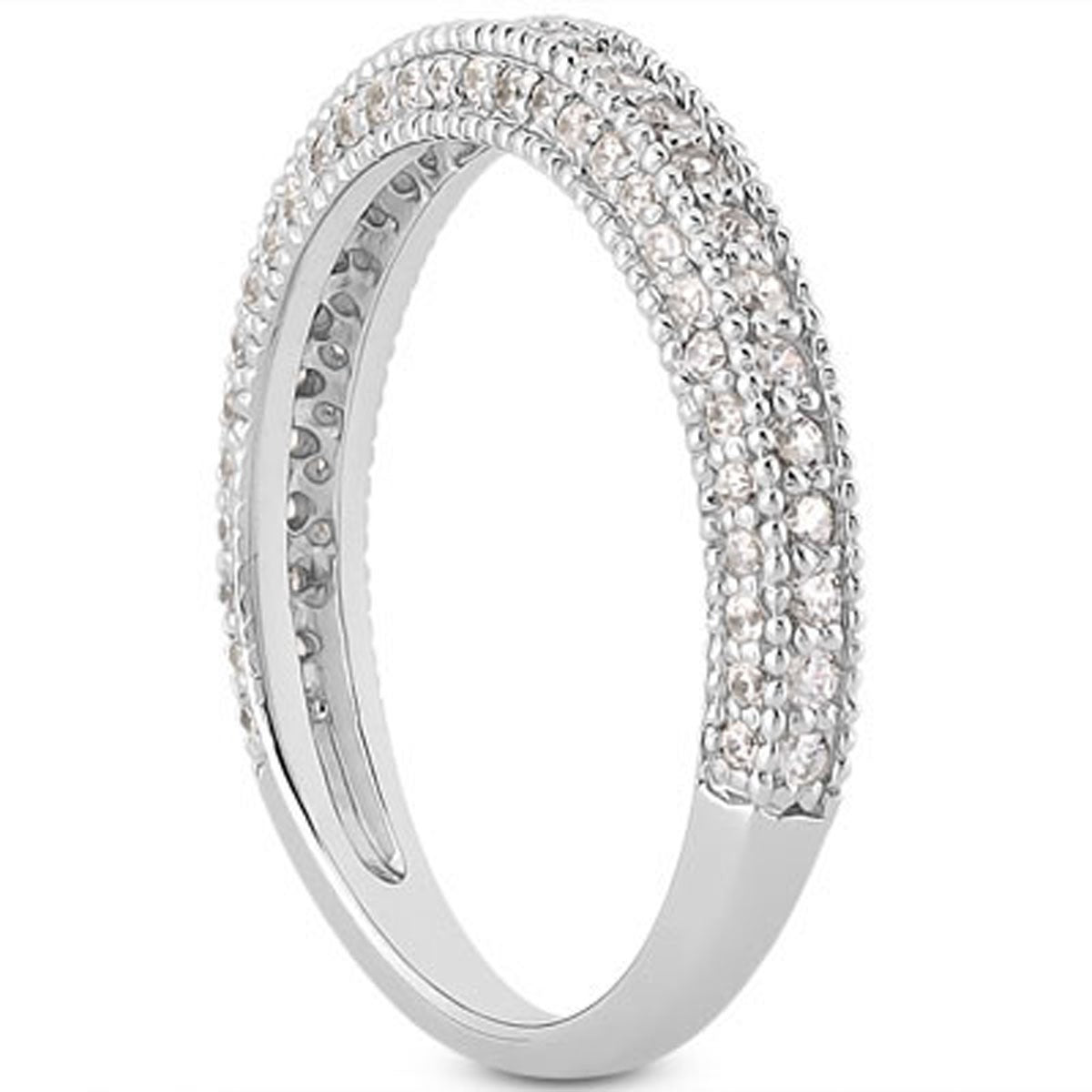 Pavé Diamond Milgrain Wedding Band in 14K White Gold | 0.72 Ct