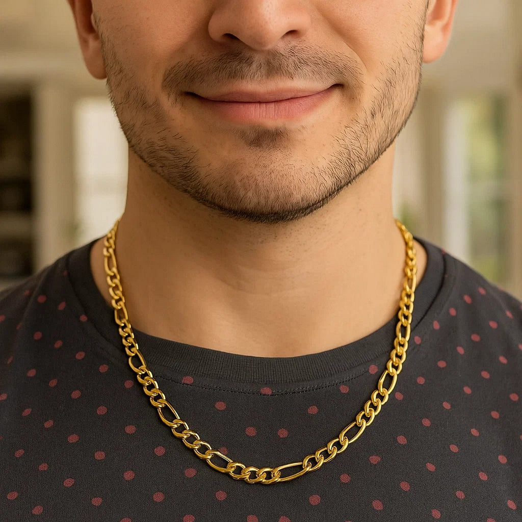 Figaro chain necklace in 14K yellow gold, 6.60mm