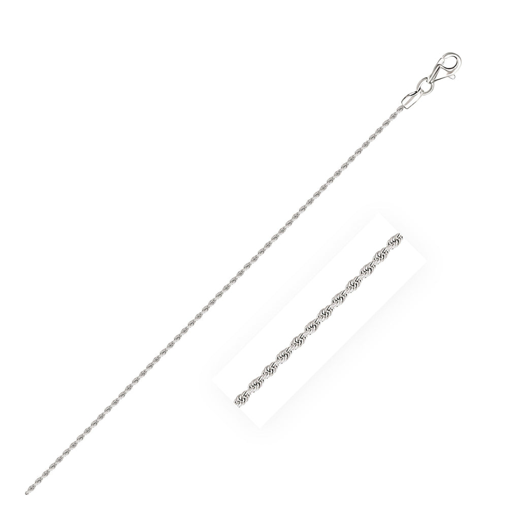 1.60mm rope chain in 14K white gold with a close-up of the twisted links