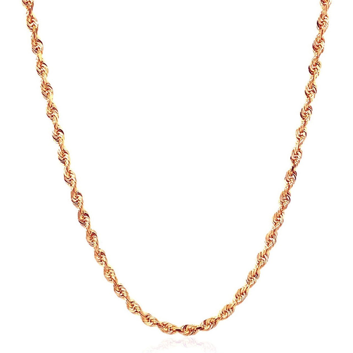 Solid rope chain in 14K rose gold hanging in a curve
