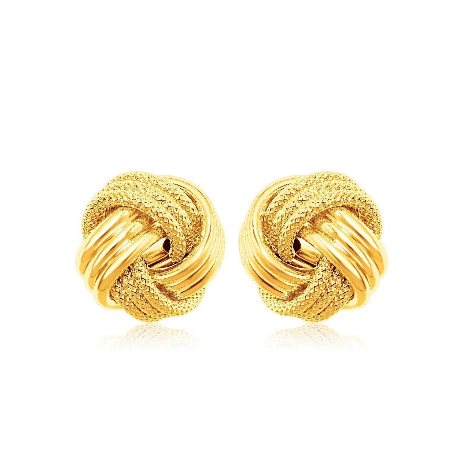 Ridge Texture Love Knot Stud Earrings in 14K Yellow Gold