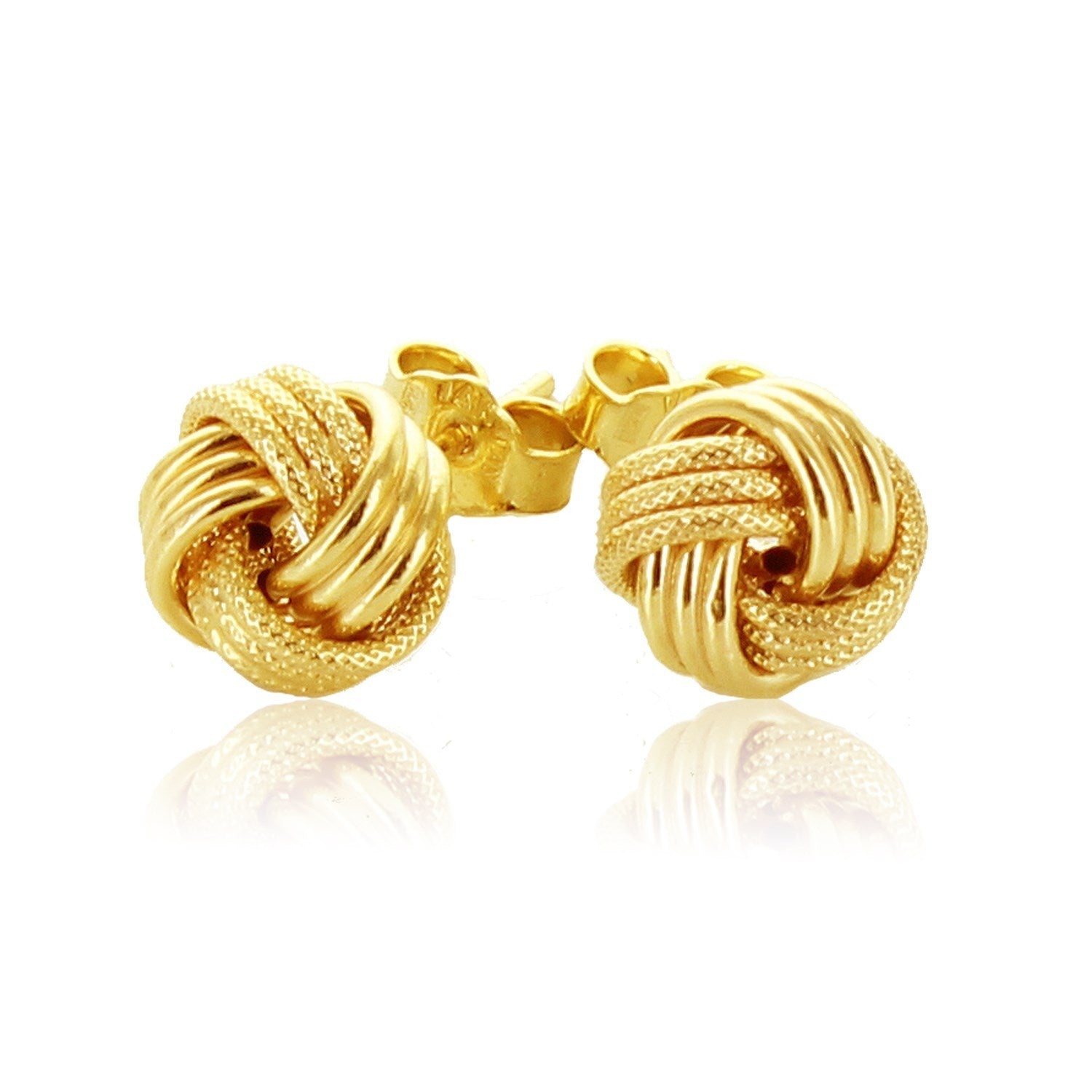 Ridge Texture Love Knot Stud Earrings in 14K Yellow Gold