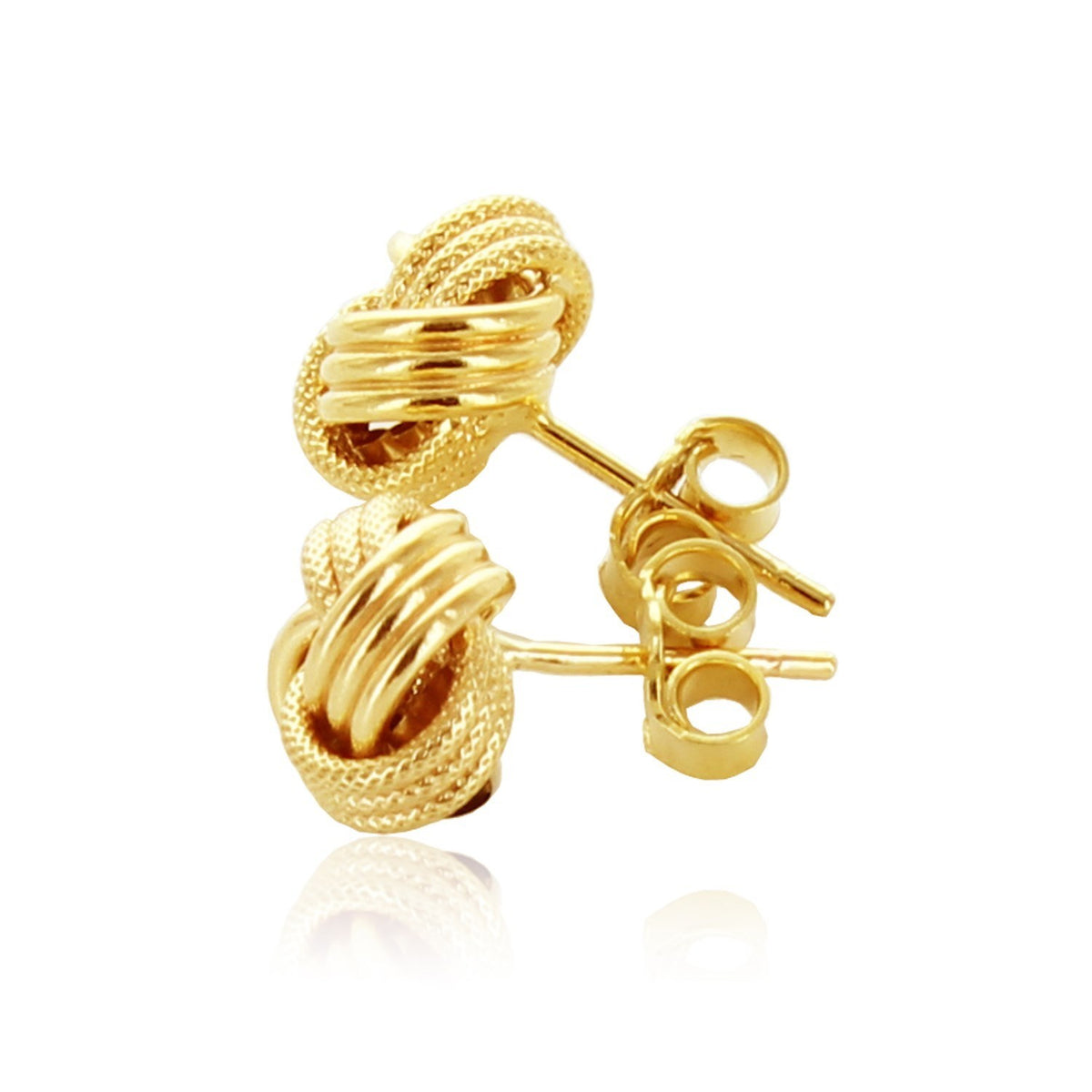 Ridge Texture Love Knot Stud Earrings in 14K Yellow Gold