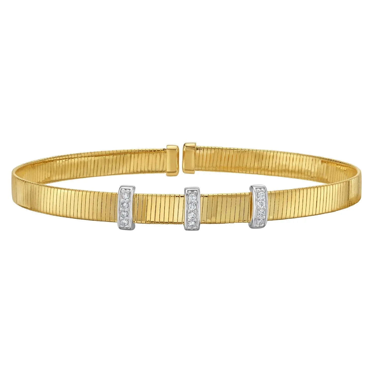 14k Yellow Gold Omega Diamond Station Bangle  Cuffs DEEVE