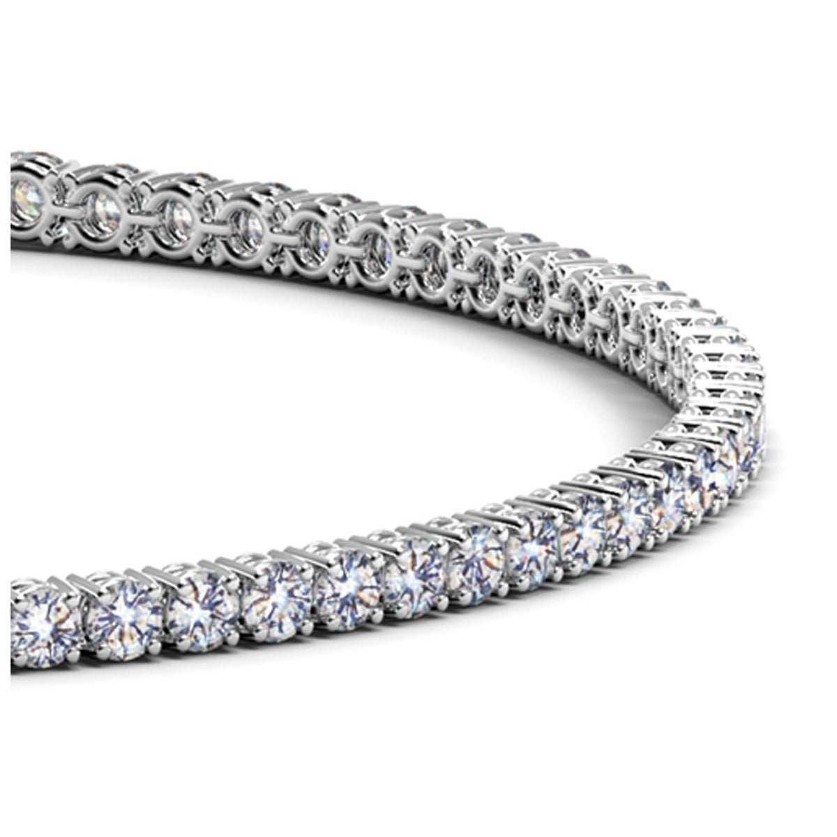 Close-up of the round diamonds on a 2 carat tennis bracelet in 14K white gold