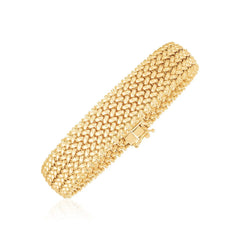 Front view of 14K yellow gold high-polish thick braided bracelet, 14.50mm