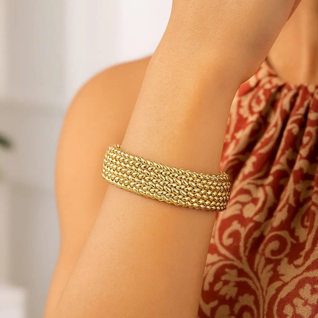 High Polish Thick Braided Bracelet in 14K Yellow Gold  Woven Bracelets DEEVE