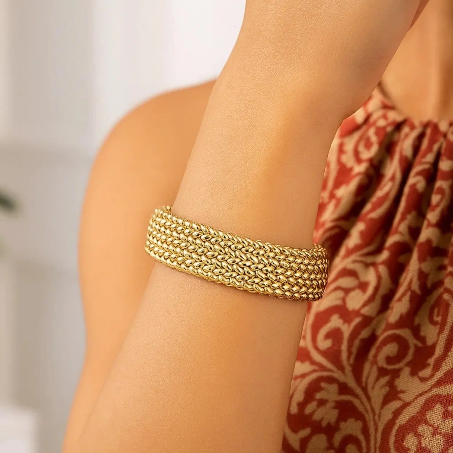 High Polish Thick Braided Bracelet in 14K Yellow Gold  Woven Bracelets DEEVE