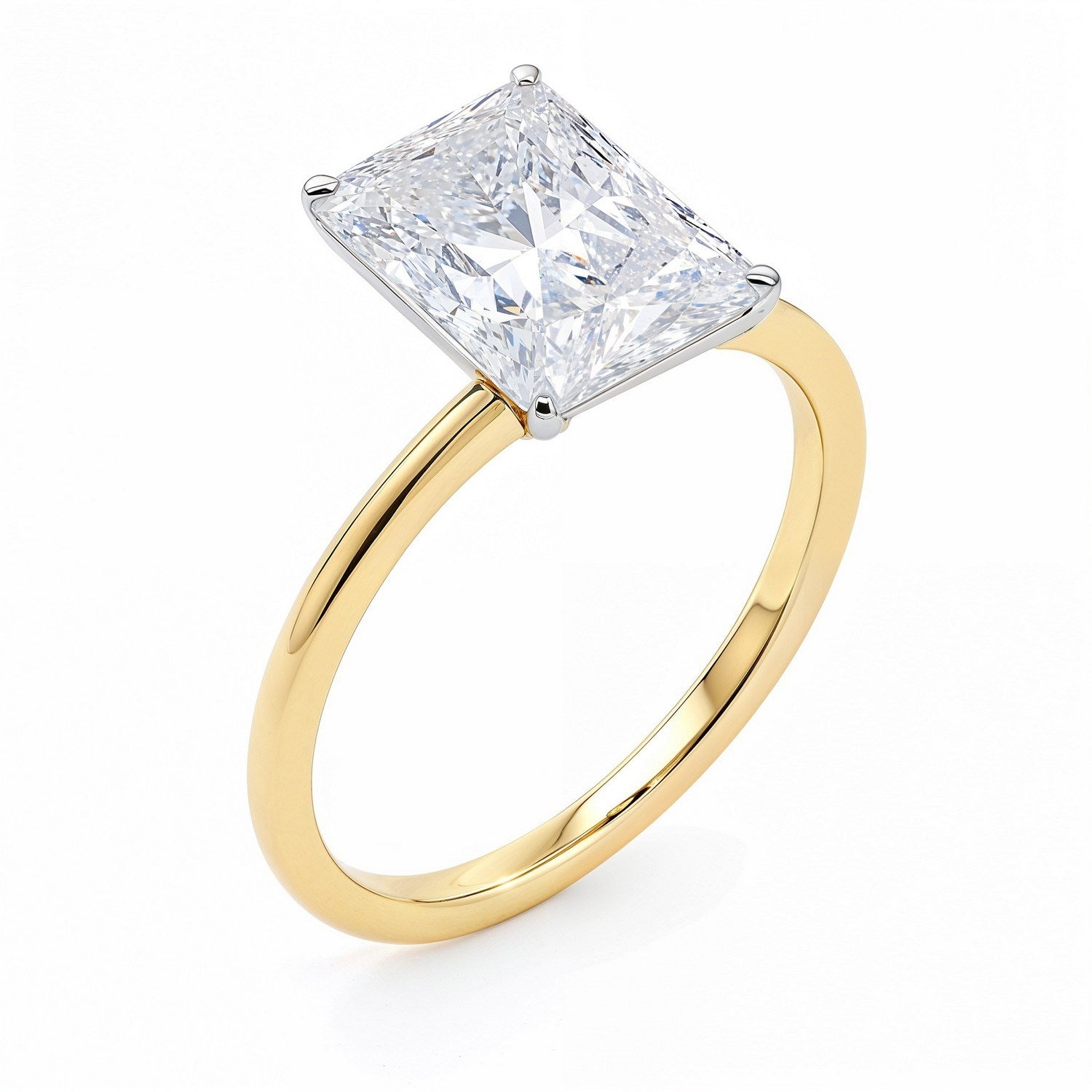 5 Carat Radiant Lab Grown Diamond Solitaire Ring in 14K Yellow Gold