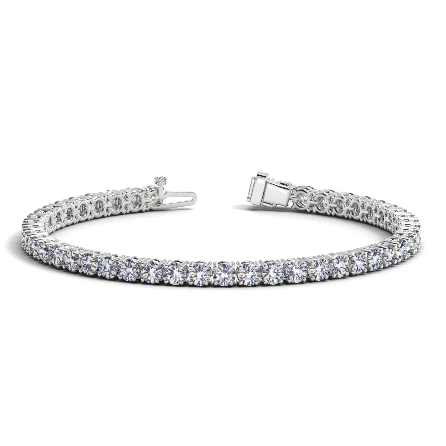 Detail view of 12.00 ct lab-grown diamond tennis bracelet in 14K Solid White Gold, four-prong setting — DEEVE