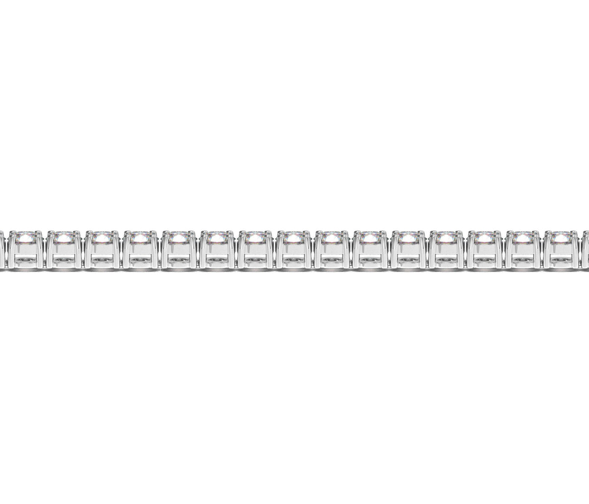 Flat strand of a 10 carat lab grown diamond tennis bracelet in 14K white gold