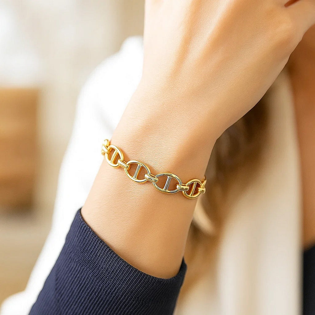 14K Gold Solid Mariner Link Bracelet