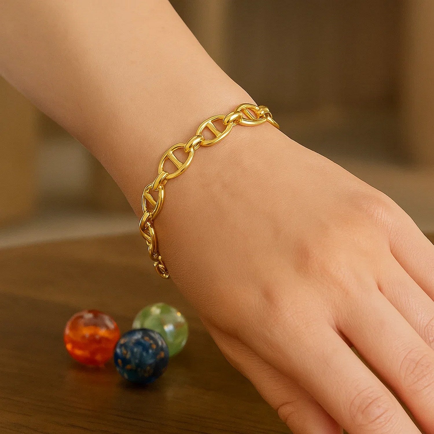 14K Gold Solid Mariner Link Bracelet