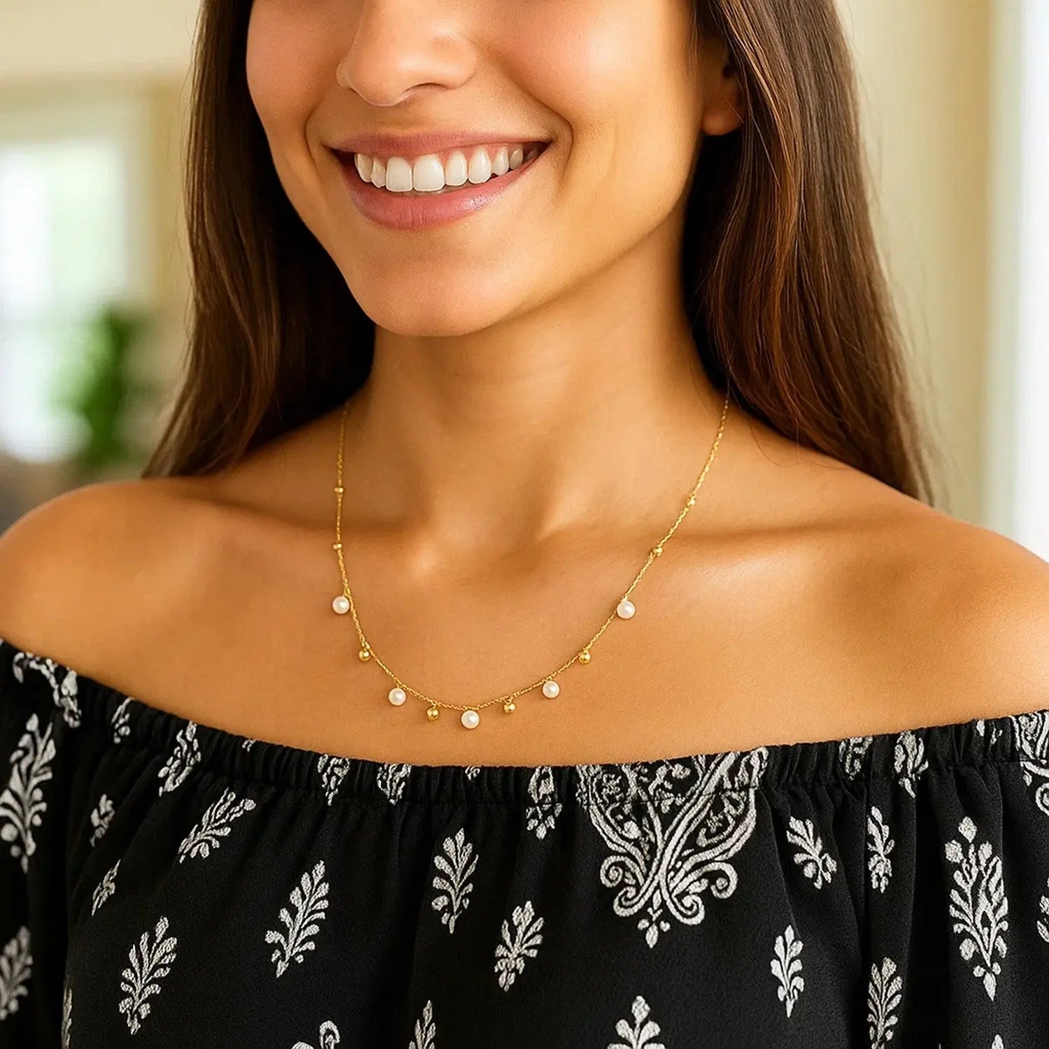 Pearl and  Bead Necklace  Choker DEEVE