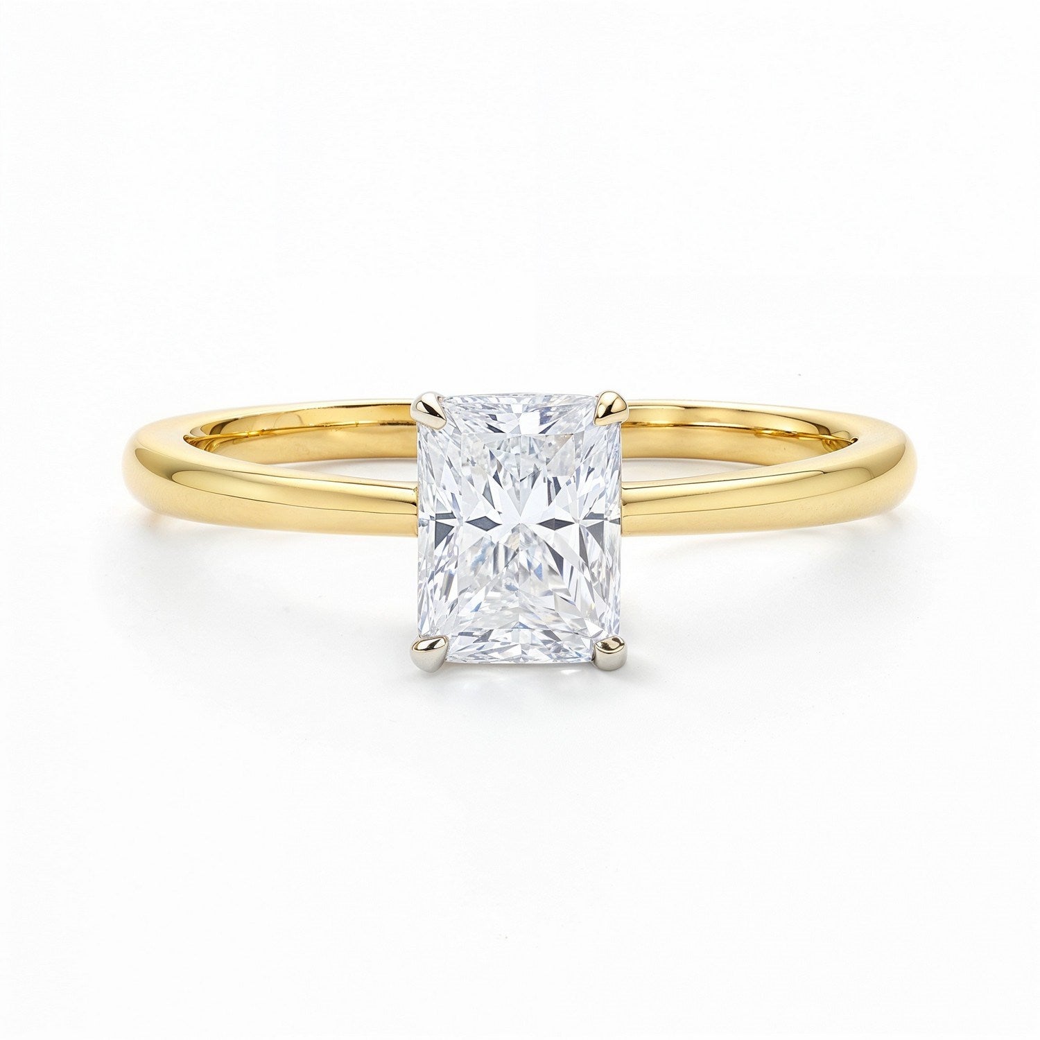 1 Carat Radiant Lab Grown Diamond Solitaire Ring in 14K Yellow Gold