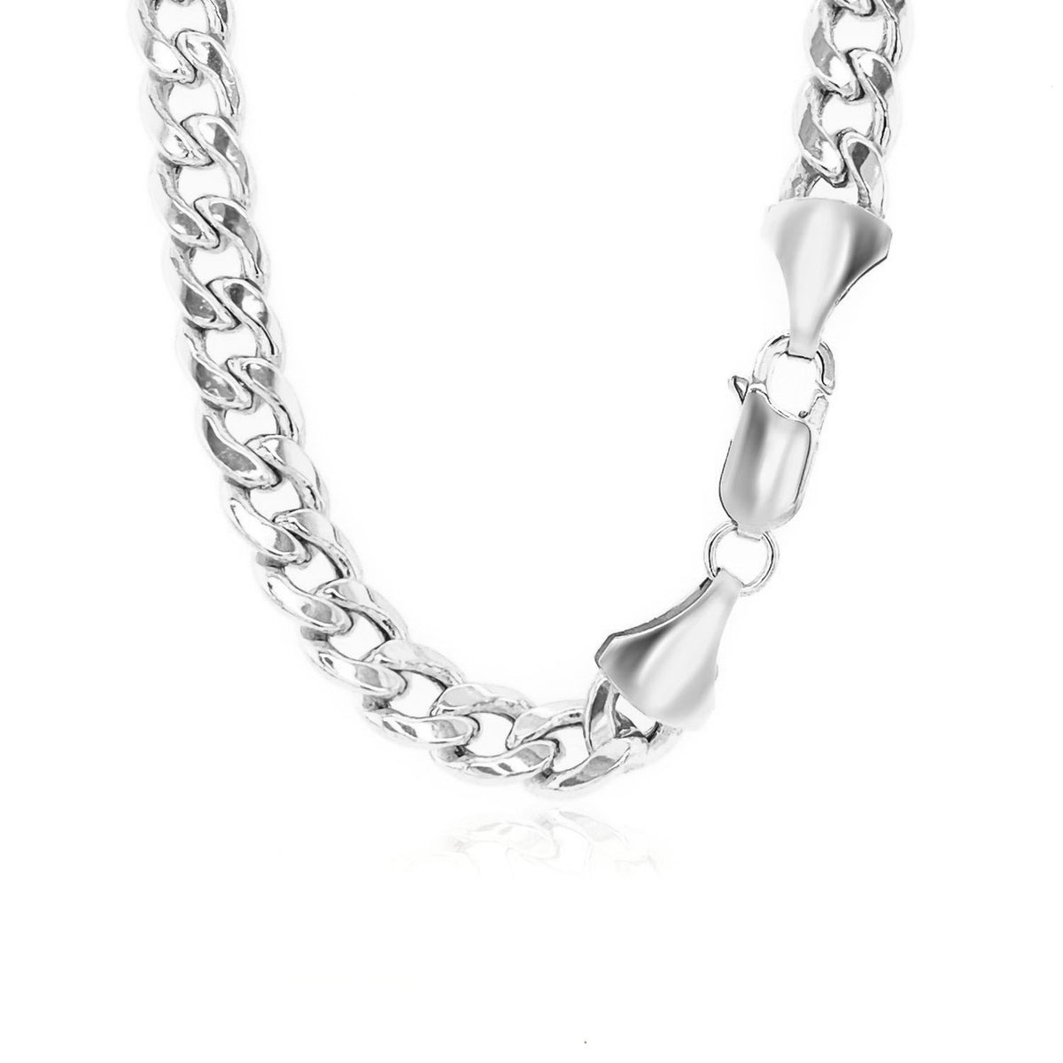 Lobster clasp and end caps on the 7.00mm Miami Cuban chain in 14K white gold