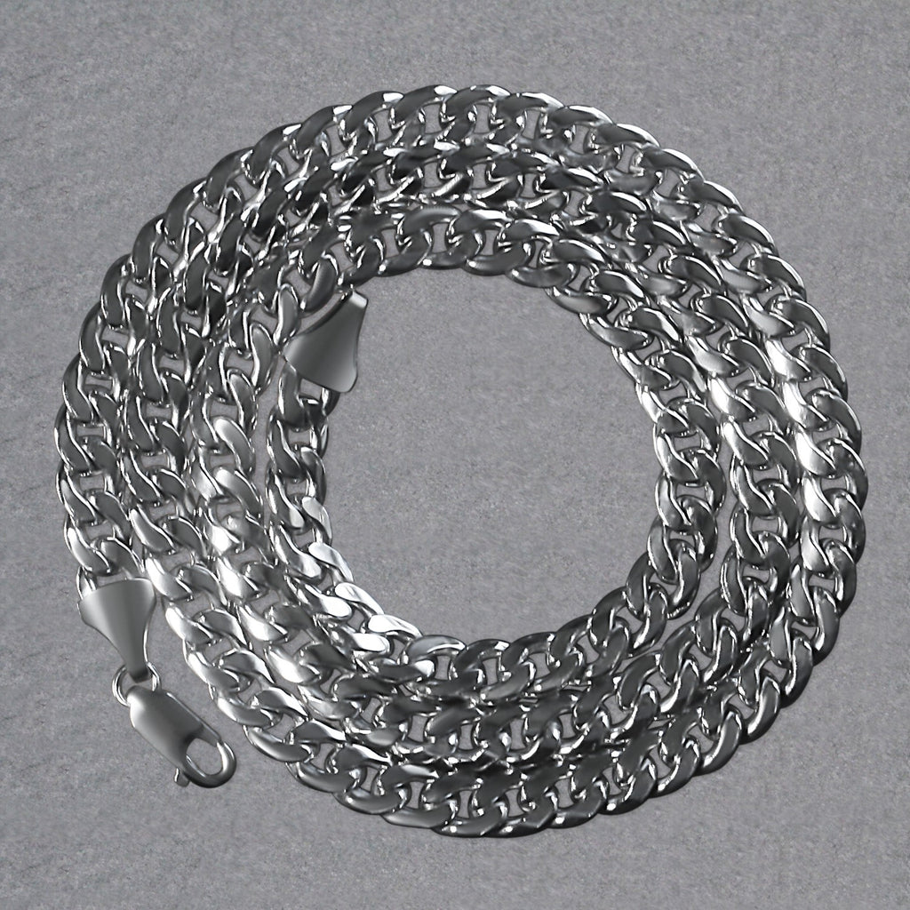 14K white gold Miami Cuban chain, 7.00mm, coiled to show the links