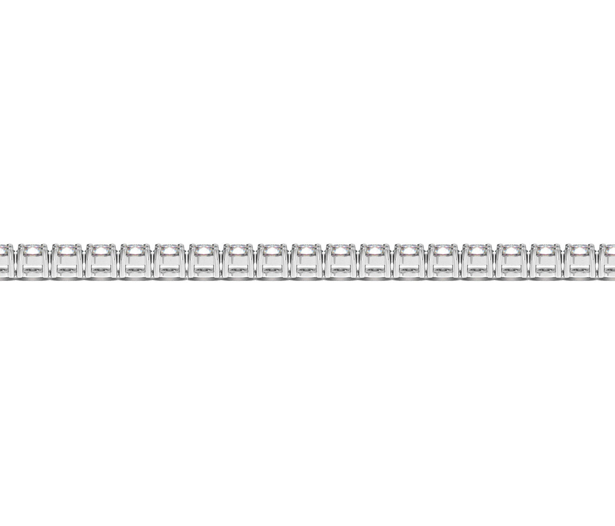Flat strand of a 5 carat lab grown diamond tennis bracelet in 14K white gold