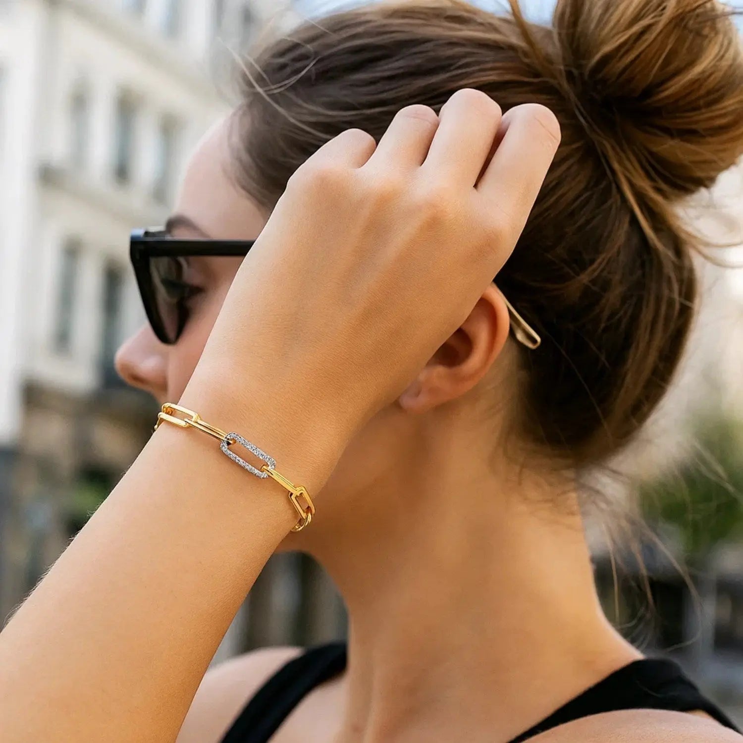 14K Yellow Gold Inch Paperclip Chain Bracelet With Three Diamond Links  Chain Bracelets DEEVE