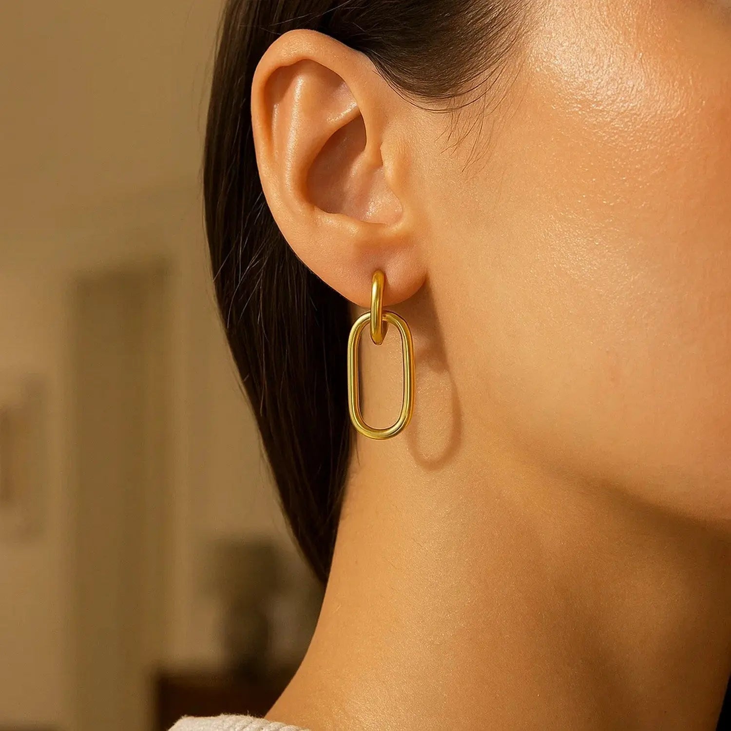 Polished Oval Linked Hoop Earrings | 14K Gold  Drop Earrings DEEVE