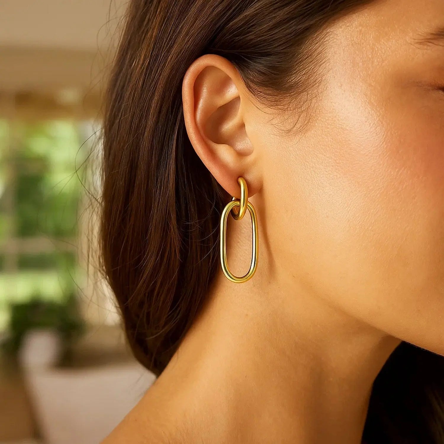 Polished Oval Linked Hoop Earrings | 14K Gold  Drop Earrings DEEVE