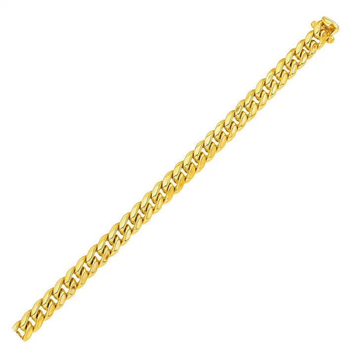 Semi-solid Miami Cuban bracelet in 14K yellow gold, 6.10mm, laid straight with its box clasp