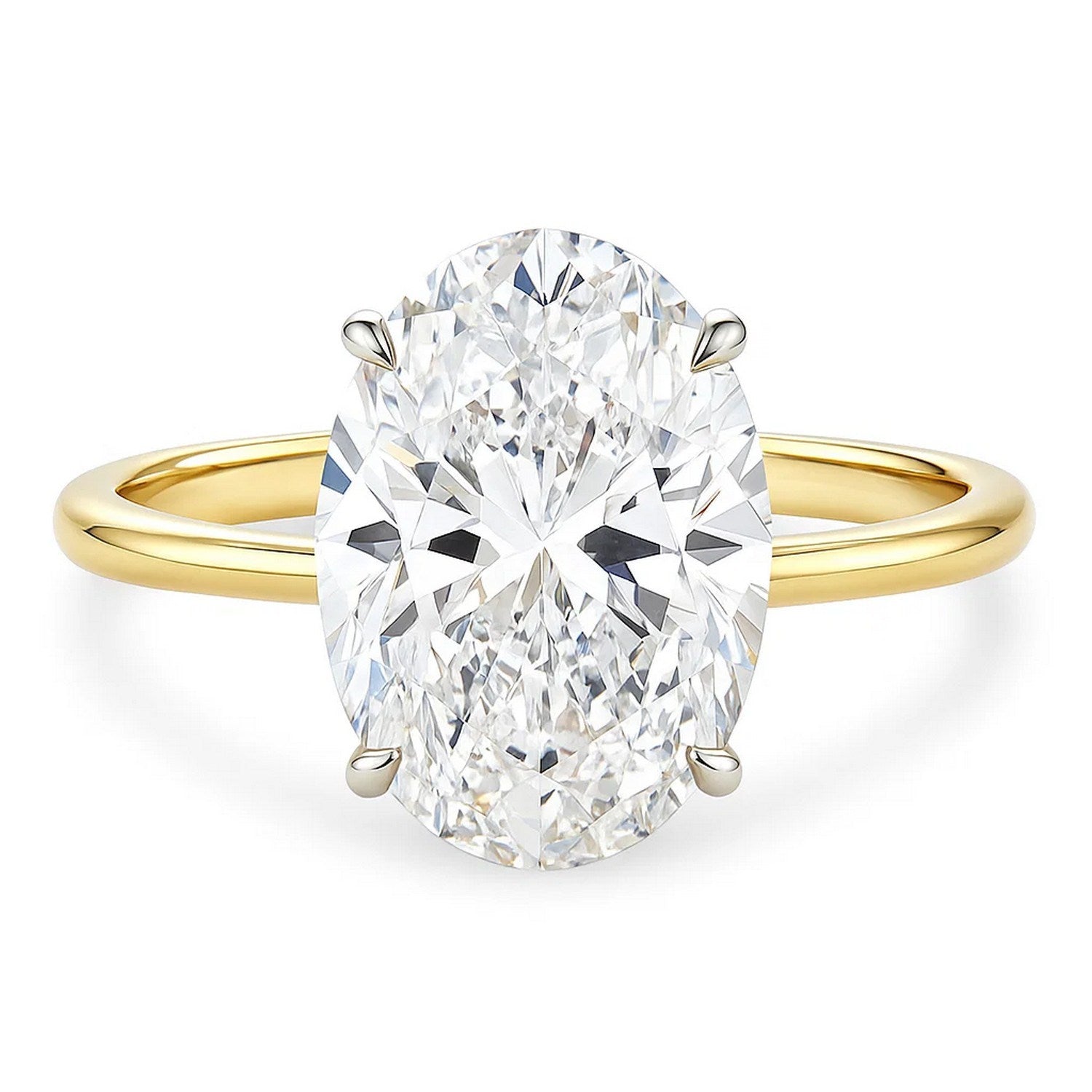 5 Carat Oval Lab Grown Diamond Solitaire Ring in 14K Yellow Gold