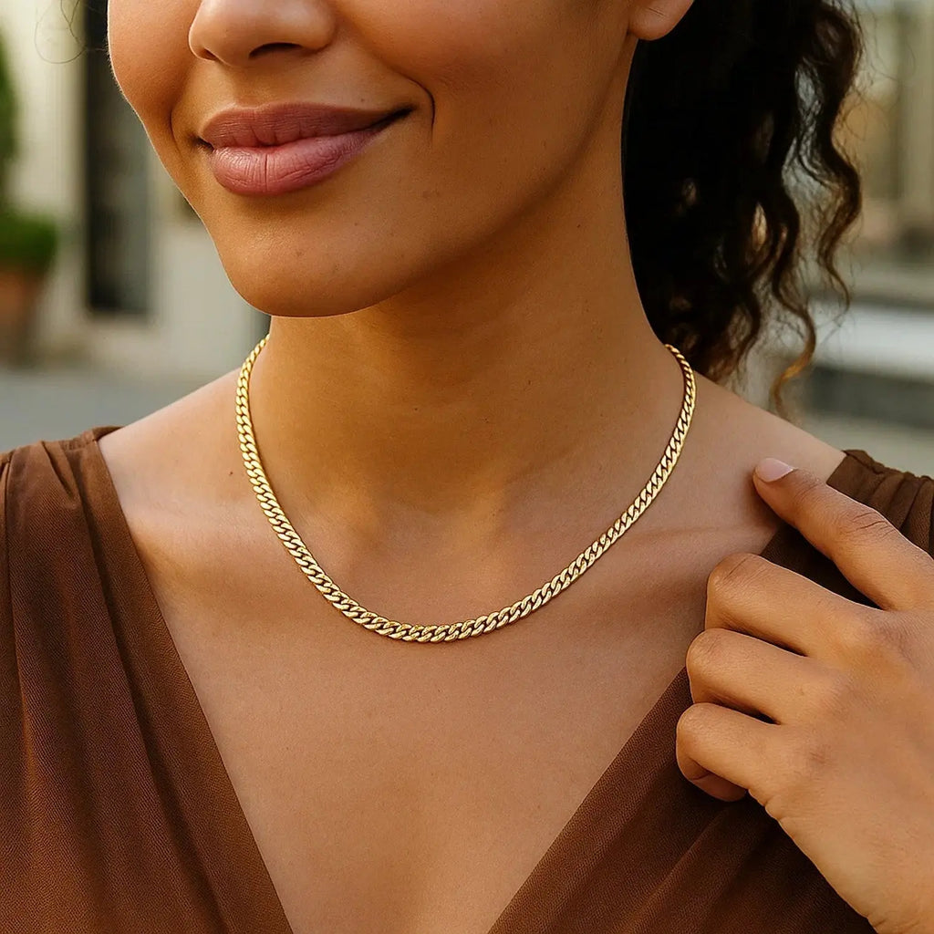 Petite Faceted Cuban Link Chain Necklace in 14K Yellow Gold  Chains DEEVE
