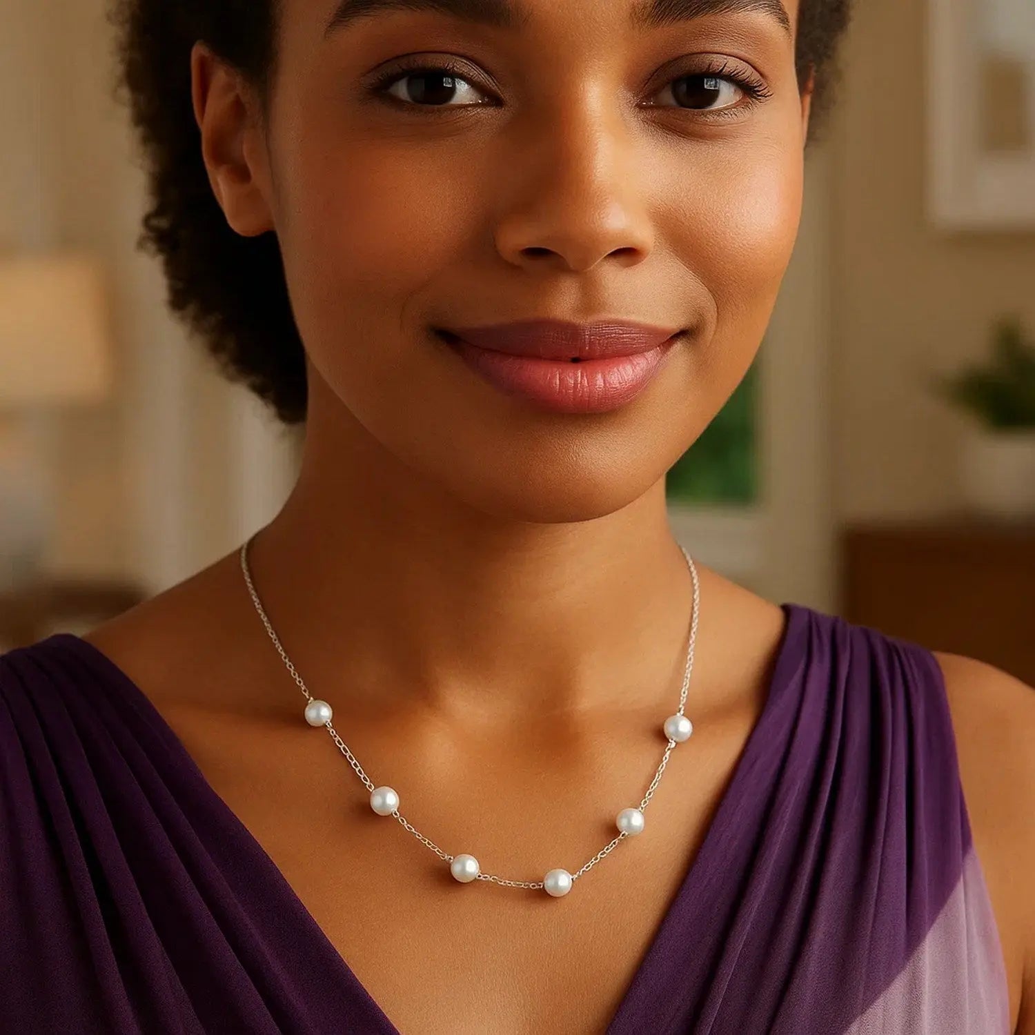 White gold pearl station choker necklace DEEVE
