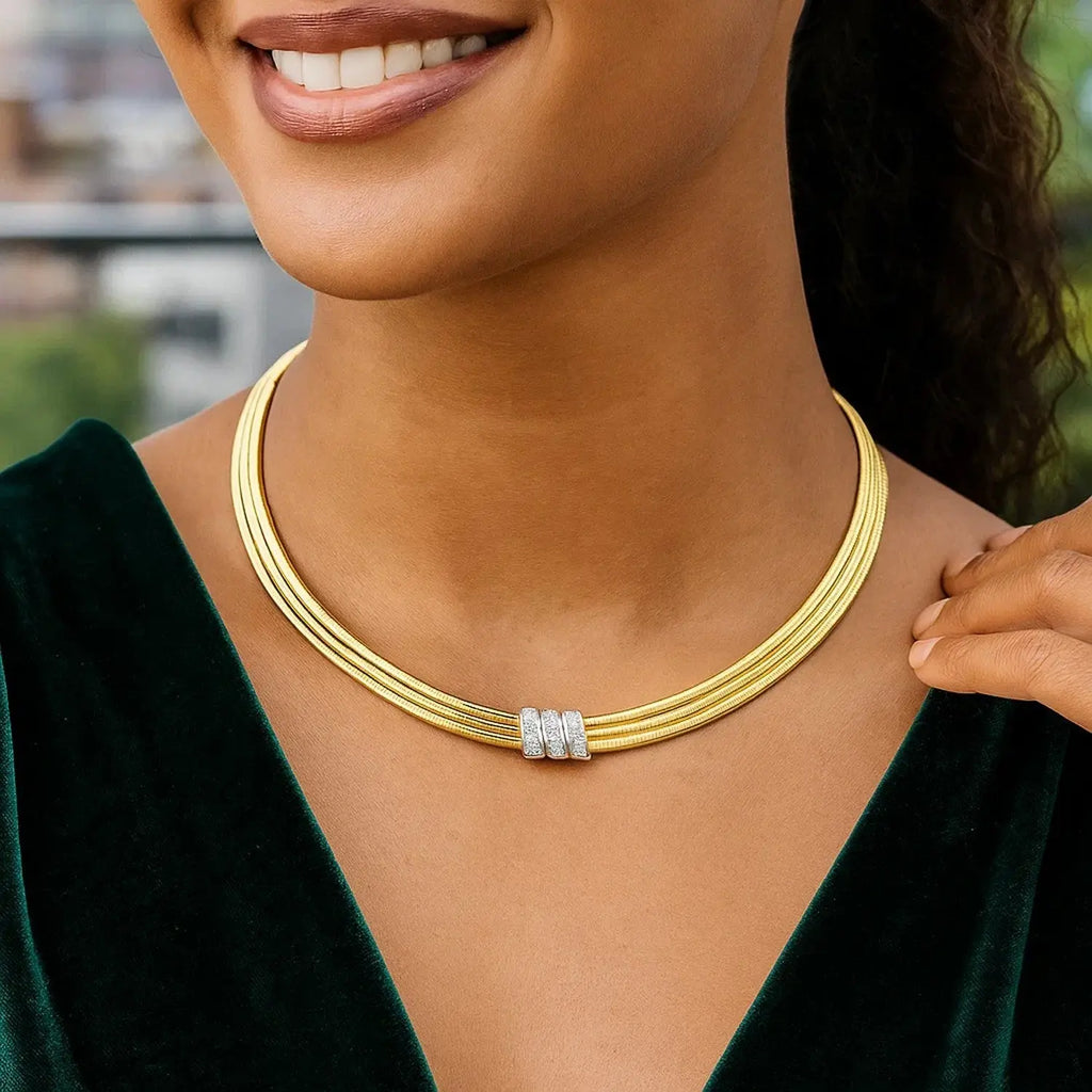 Triple Row Diamond Omega Necklace  Choker DEEVE