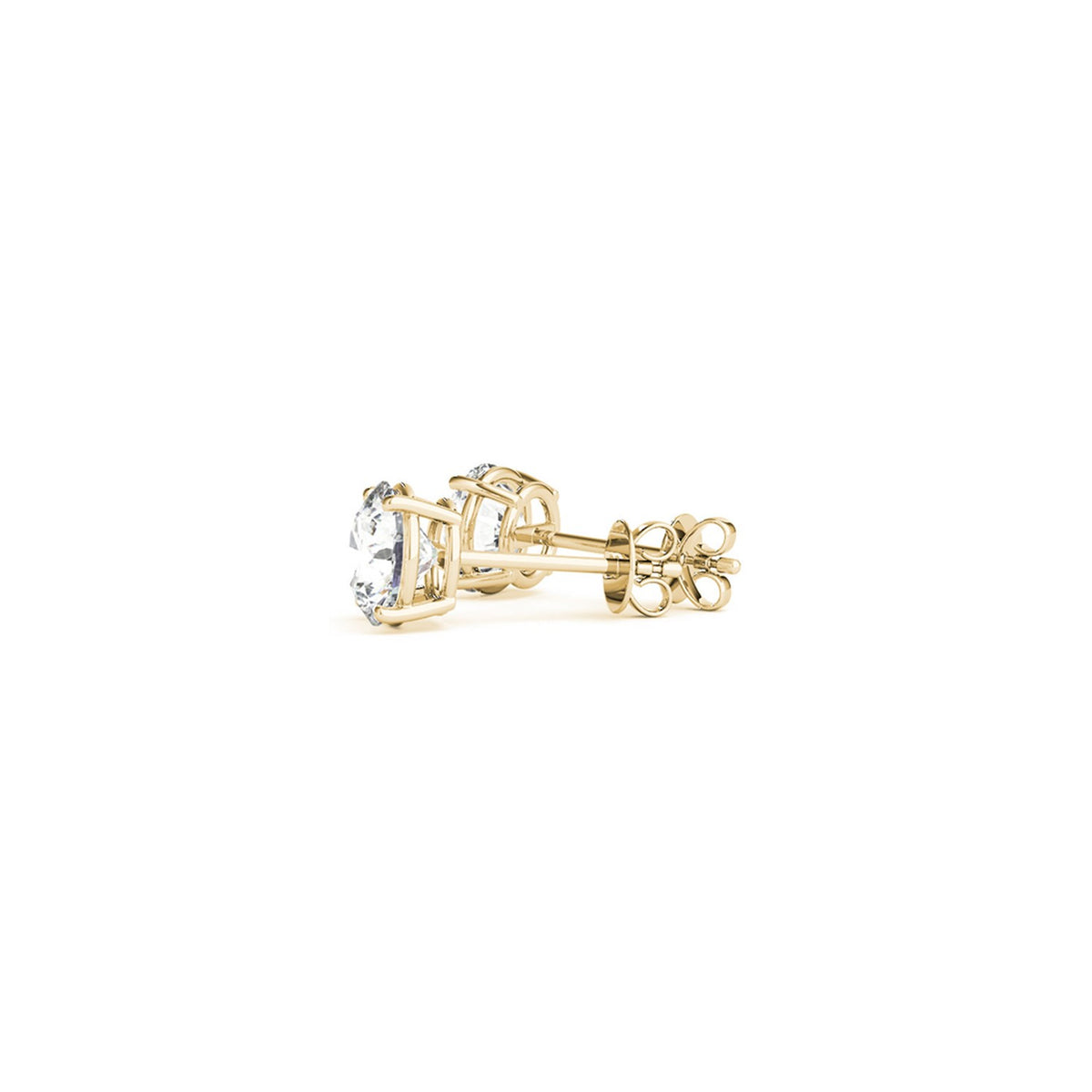 Side view of 1.50 ct lab-grown diamond stud earrings in 14K yellow gold, posts and backs — DEEVE