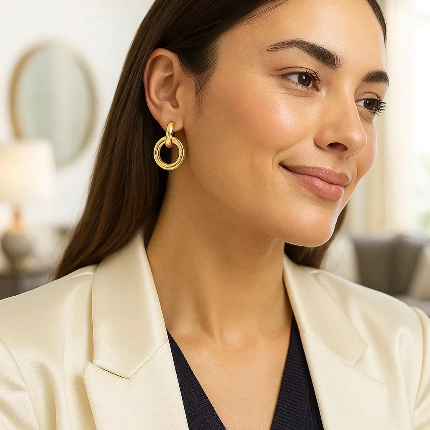 Polished Round Linked Hoop Earrings | 14K Gold  Drop Earrings DEEVE