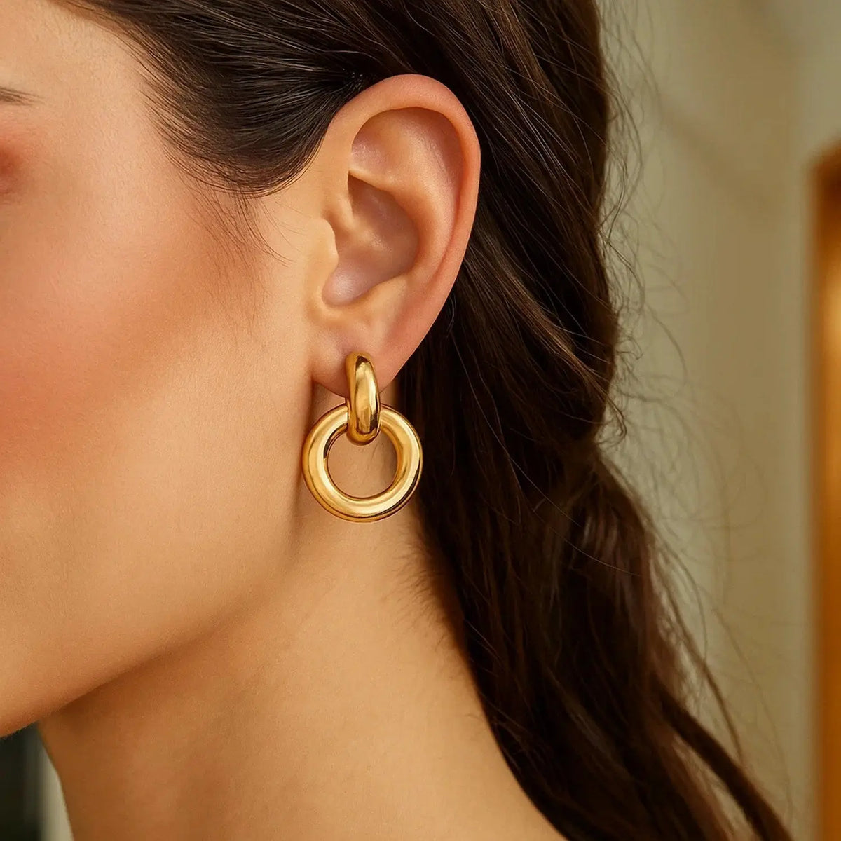 Polished Round Linked Hoop Earrings | 14K Gold  Drop Earrings DEEVE