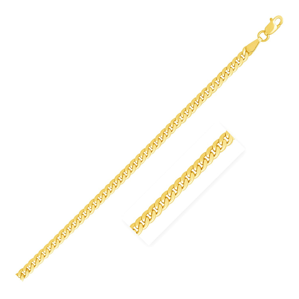 Solid Miami Cuban chain in 14K yellow gold, 2.60mm, with a close-up of the links