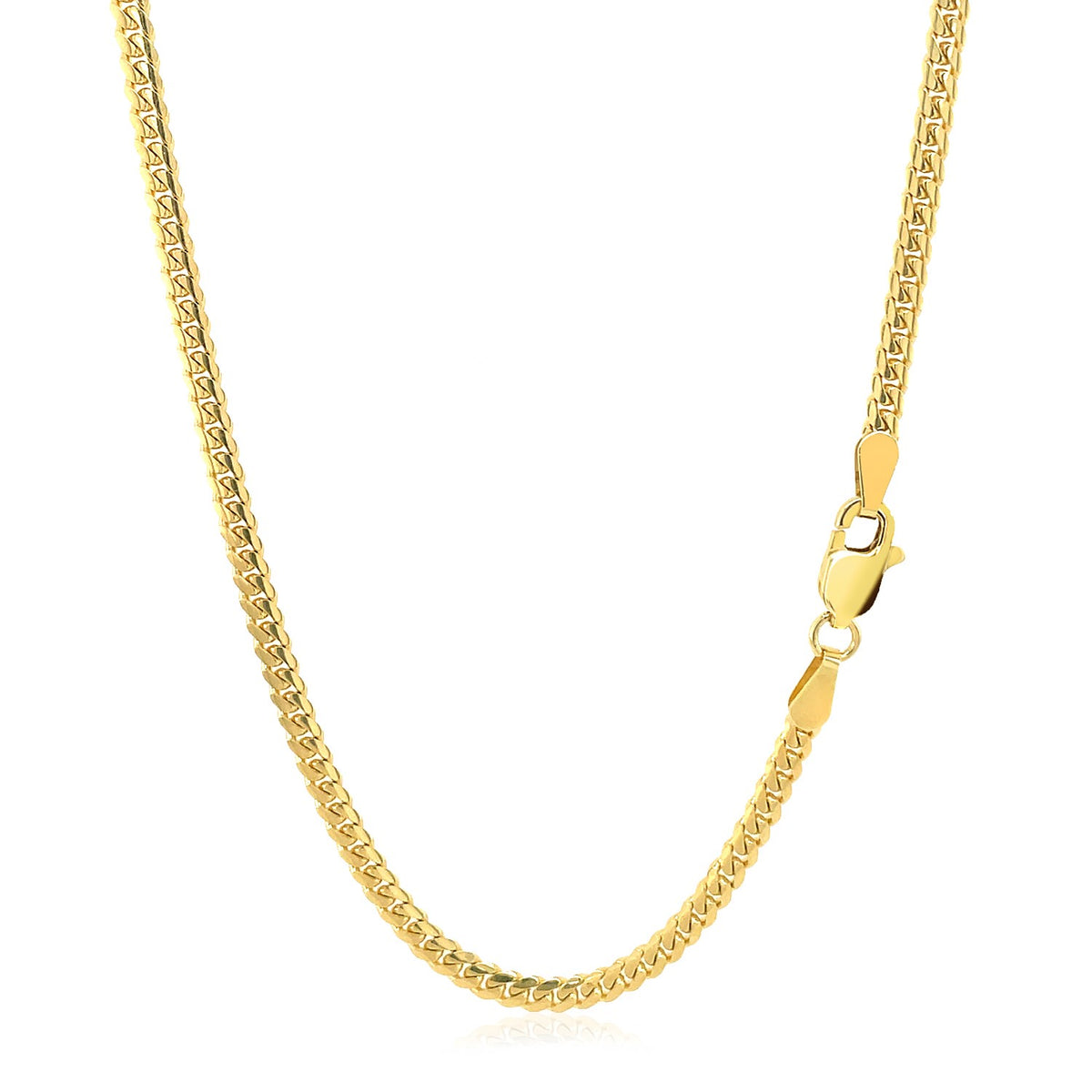 2.60mm Miami Cuban chain in 14K yellow gold with the lobster clasp at the side