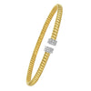 Front view of 14K yellow gold diamond endcap tubogas cuff bangle, 3.90mm