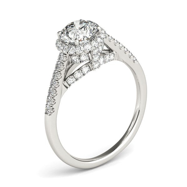 Round Diamond Engagement Ring | Halo Pavé Band in 14K White Gold | 1.33 cttw