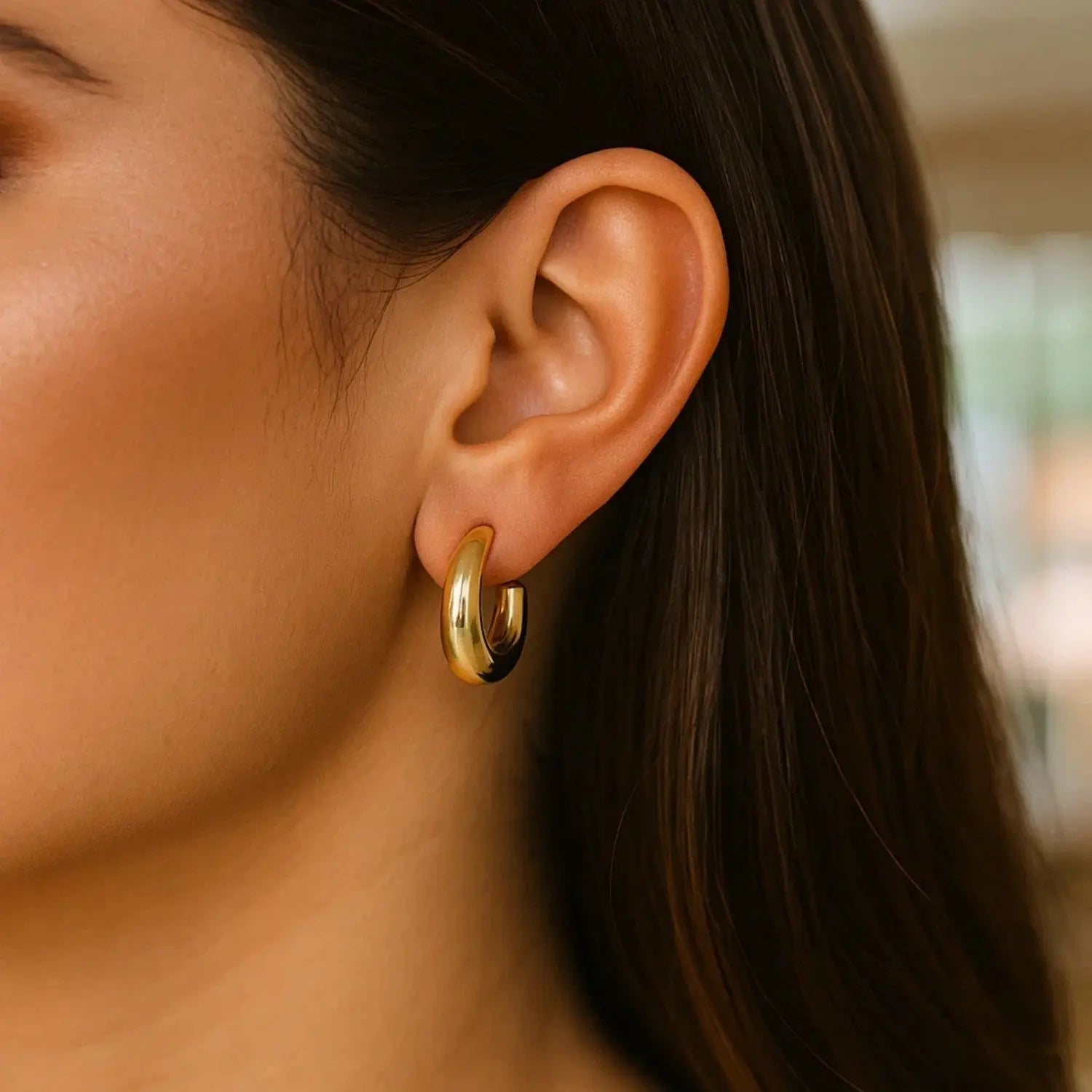 Puffy C Shaped Hoop Earrings | 14K Gold  Hoop Earrings DEEVE