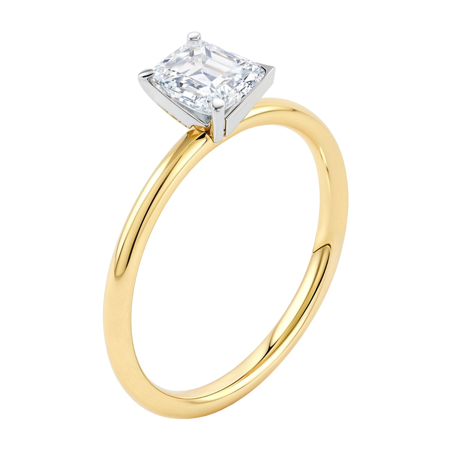 1 Carat Emerald Lab Grown Diamond Solitaire Ring in 14K Yellow Gold